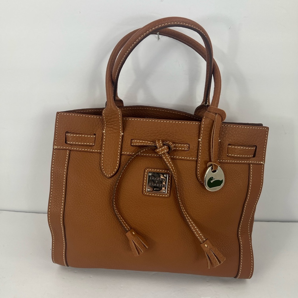 DOONEY & BOURKE 1975 MINI EAST/WEST TASSEL PEBBLED TEXTURED TOTE BAG,“TAN” COLOR